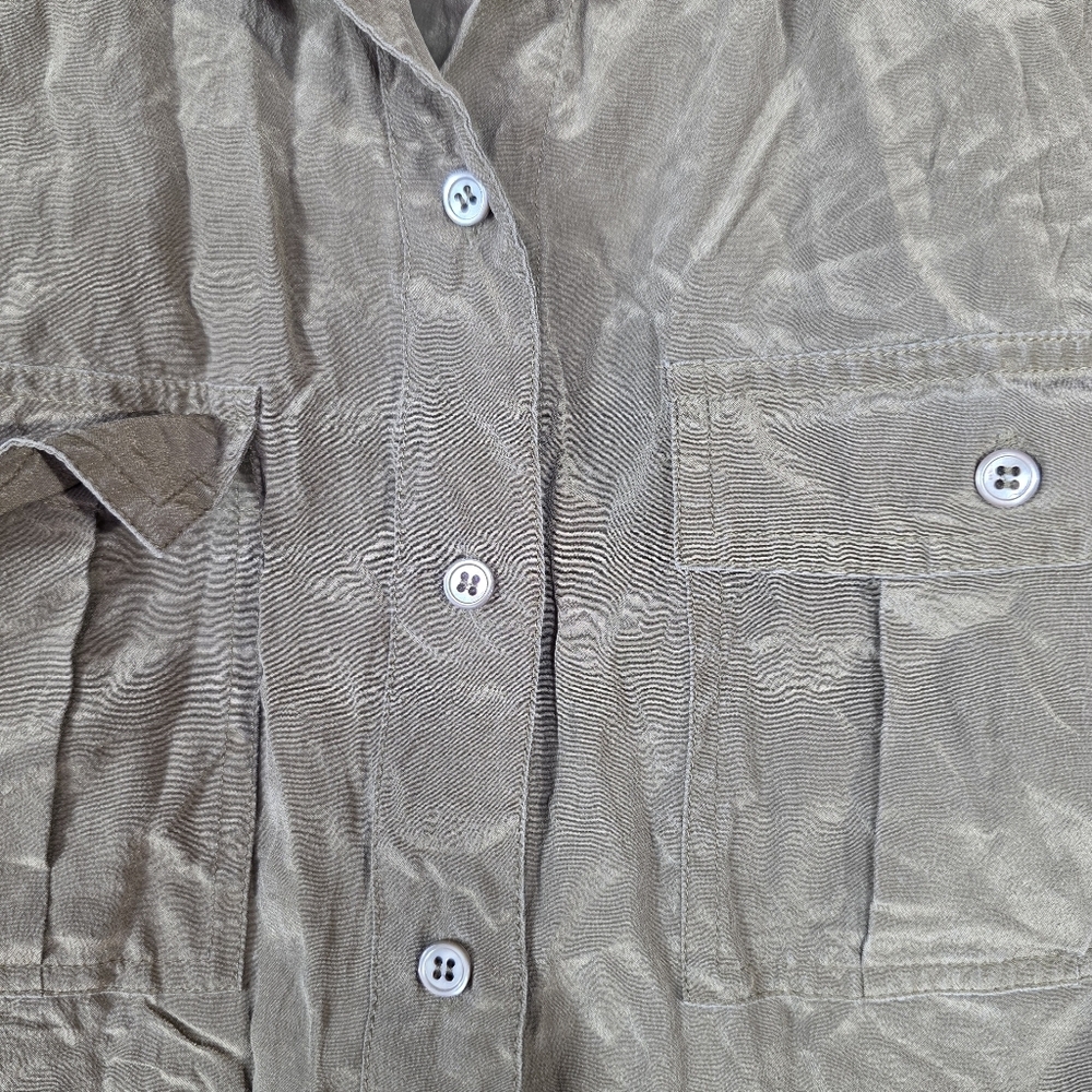 J. Crew Olive  silk Button Down Shirt - Picture 7 of 10